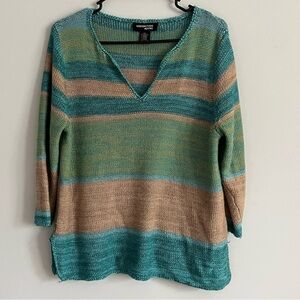Norton Studio Blue, Green, Beige Color Block Coastal Knit Blouse